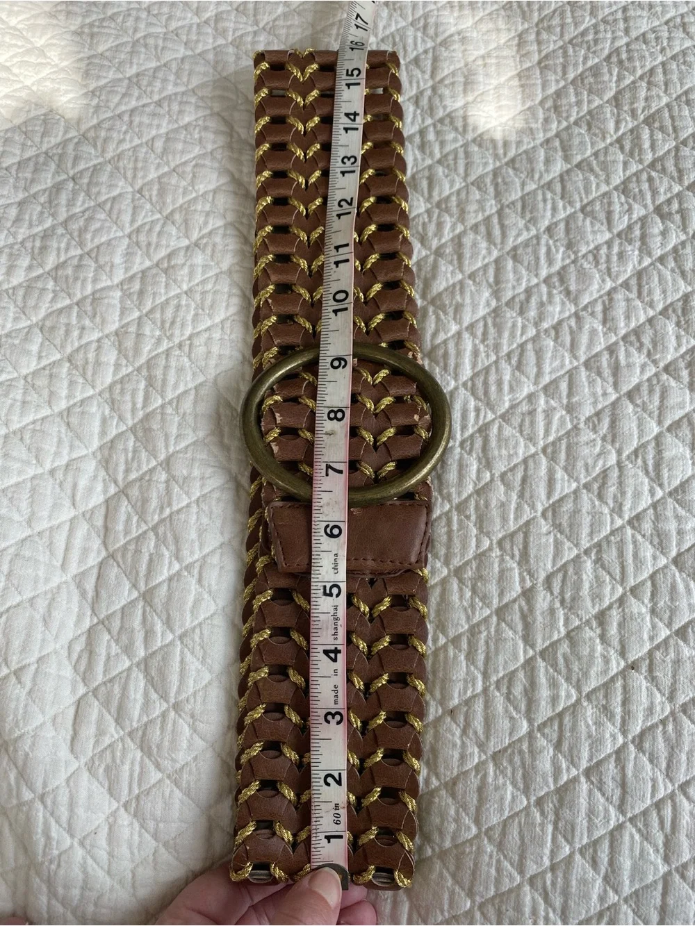 Festival Boho Hippie Wide Woven Braided Brown Faux Leather Gold Belt Small 32”